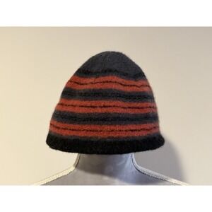 Vintage Y2K LL Bean Wool Winter Beanie Skull Cap Hat Men's Gray black red stripe